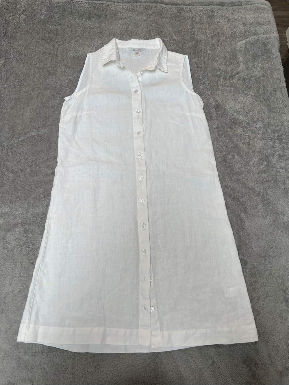 Garnet Hill White Sleeveless Button-Front Linen Dress